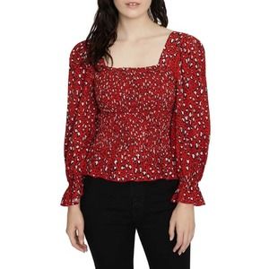 Sanctuary Electra Red Leopard Smocked Peplum Top